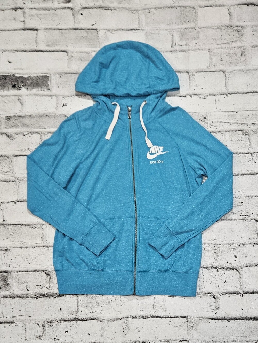 Nike Just Do It Full Zip Hoodie Women's Medium Blue Lightweight
